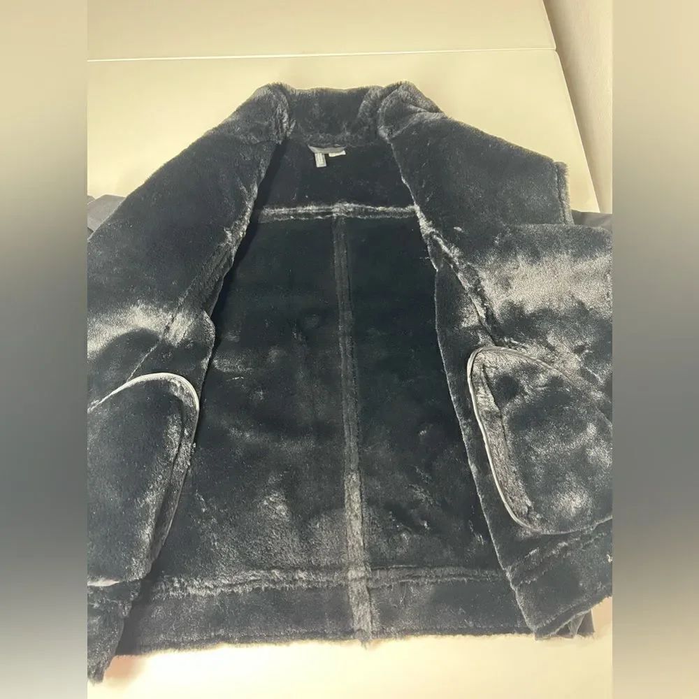 H&M Faux Fur-lined Biker Jacket Black Full Zip Aviator Size 8 - Picture 11 of 16